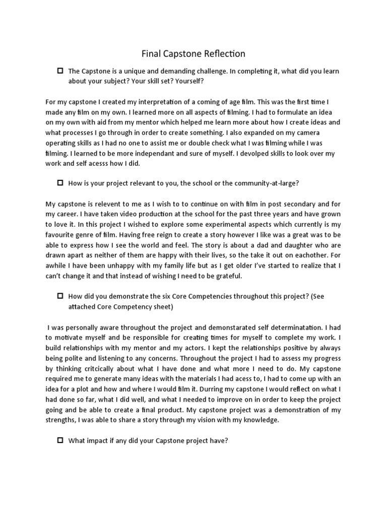 Capstone Reflection on Filmmaking Journey | PDF | Cognition