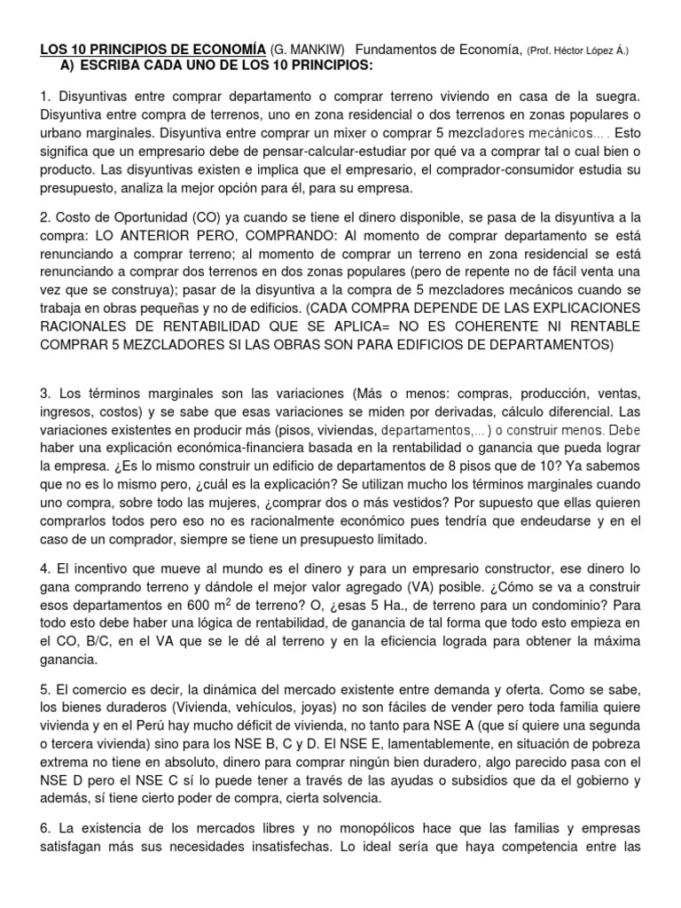 LOS 10 PRINCIPIOS DE ECONOMÍA Práctica Explicada, ECON-286 | PDF ...