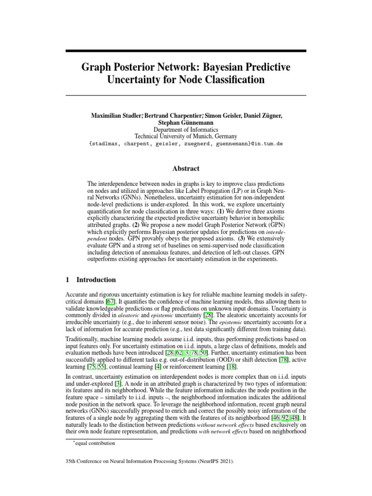NeurIPS 2021 Graph Posterior Network Bayesian Predictive Uncertainty