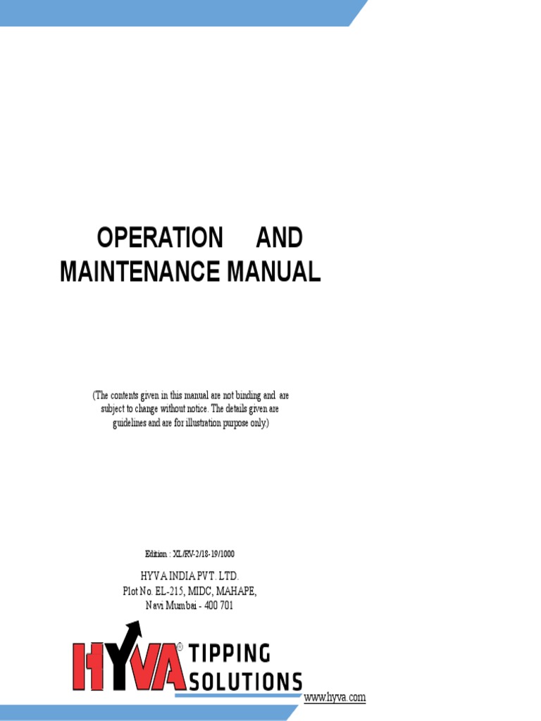 Hyva Tipping System Maintenance Manual | PDF | Pump | Gear