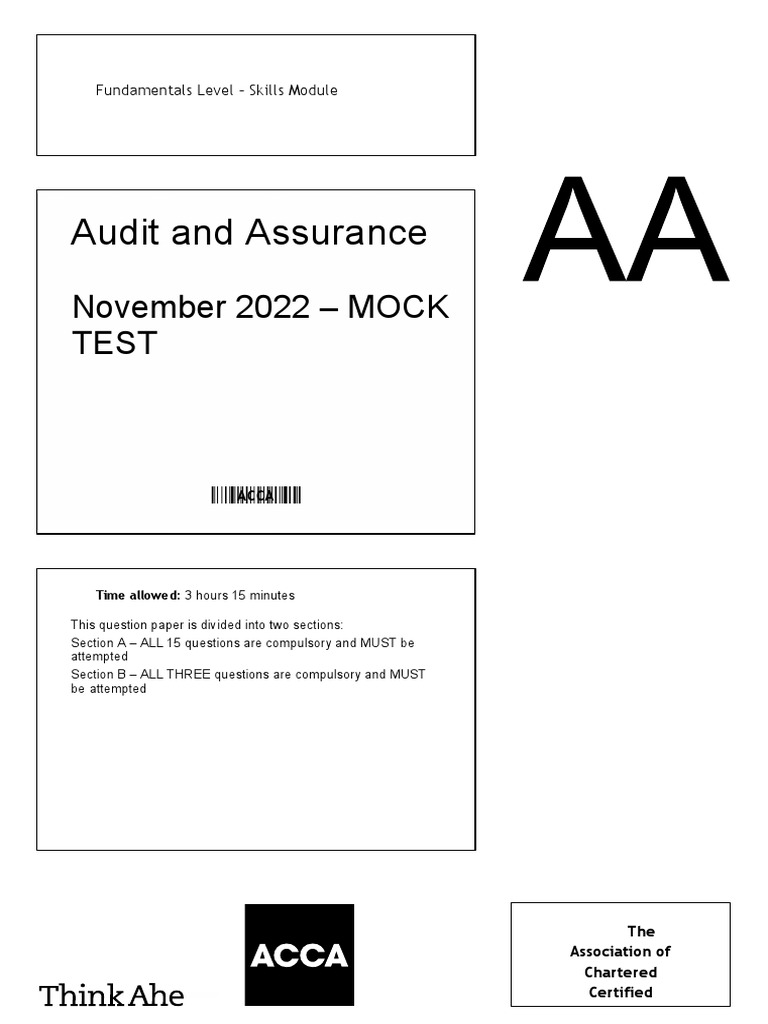ACCA Audit and Assurance Mock Exam 2022 | PDF | Going Concern | Auditor ...