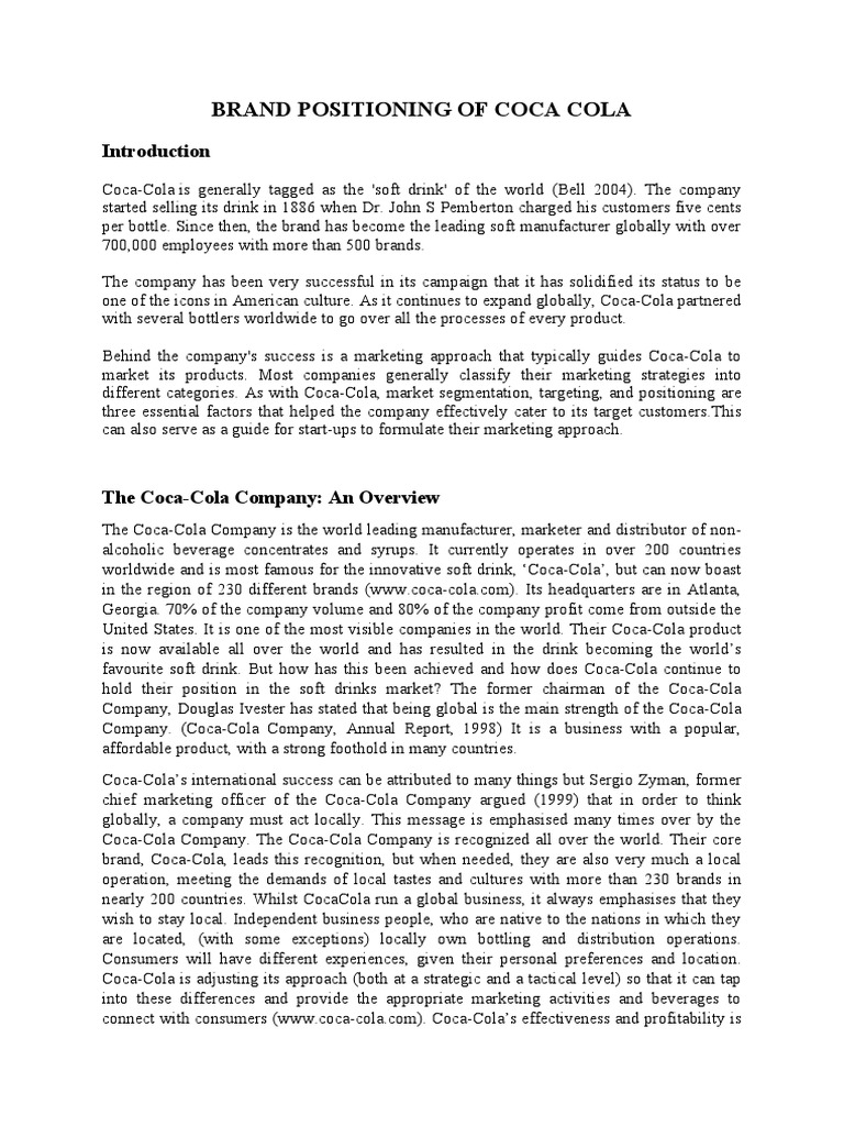 Brand Positioning of Coca Cola PDF Methodology Survey Methodology