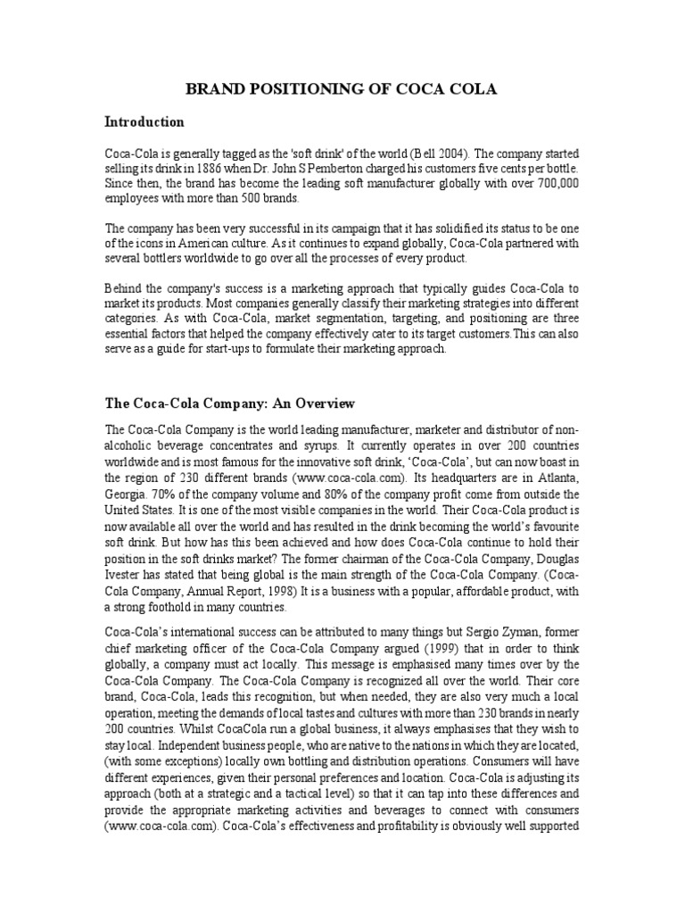 Brand Positioning of Coca Cola | PDF | Methodology | The Coca Cola Company