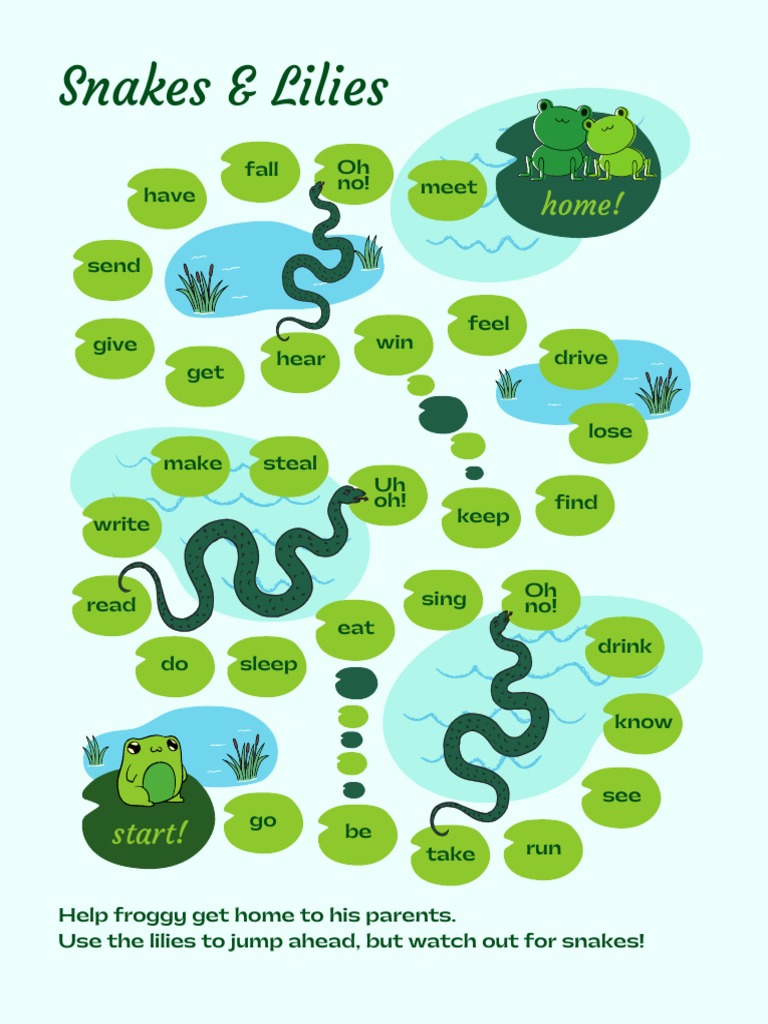 Green Frogs Verbs Game Worksheet PDF