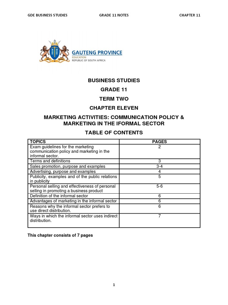 2020 Business Studies Grade 11 Notes Chapter Eleven PDF Advertising