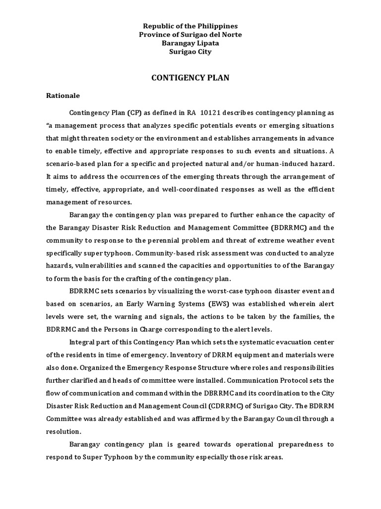 CONTINGENCY PLAN Blank | PDF | Emergency Management | Emergency Evacuation