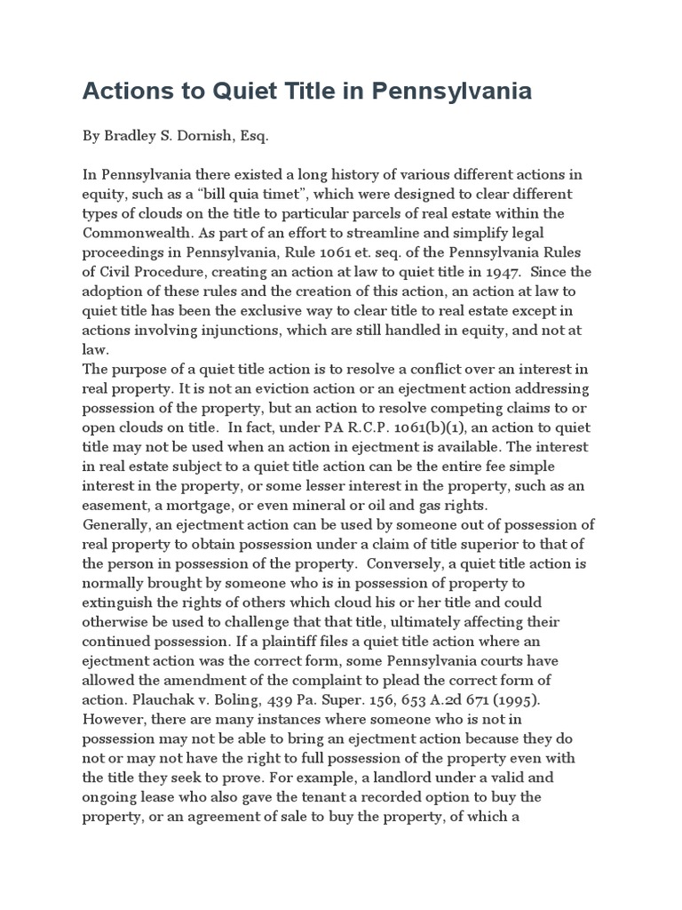 Actions to Quiet Title in Pennsylvania PDF Complaint Burden Of Proof (Law)