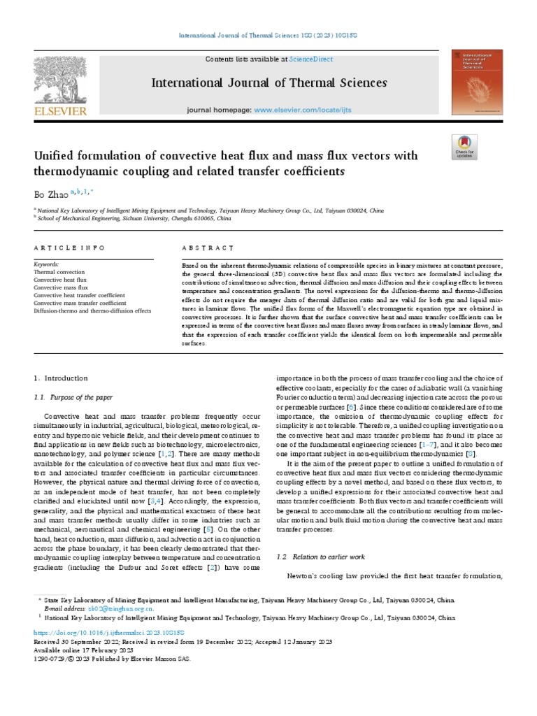 Unified Formulation of Convective Heat Flux and Mass Flux Vectors With ...