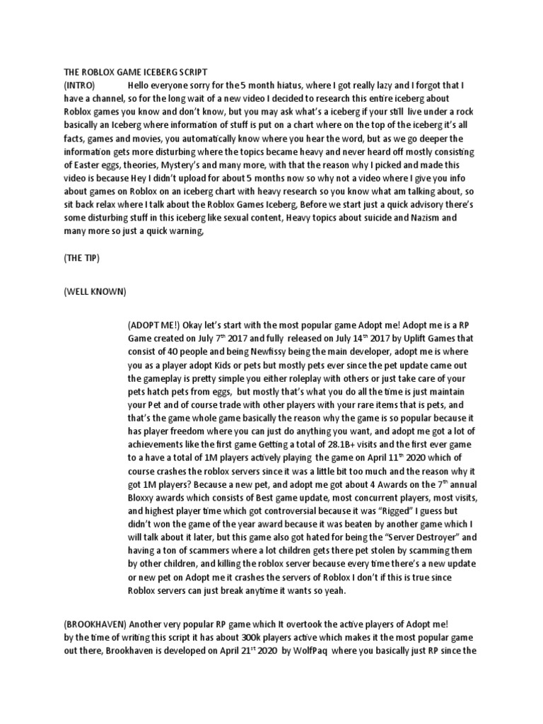 THE ROBLOX GAME ICEBERG SCRIPT | PDF