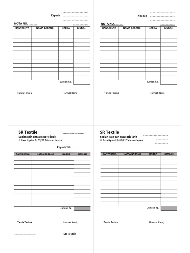 Nota Transaksi SR Textile | PDF | Seni