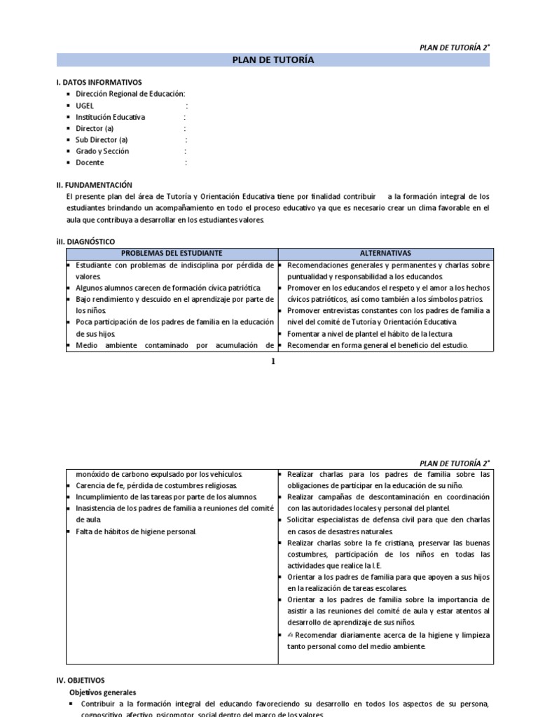 PLAN DE TUTORÍA 2° | PDF | Maestros | Salón de clases