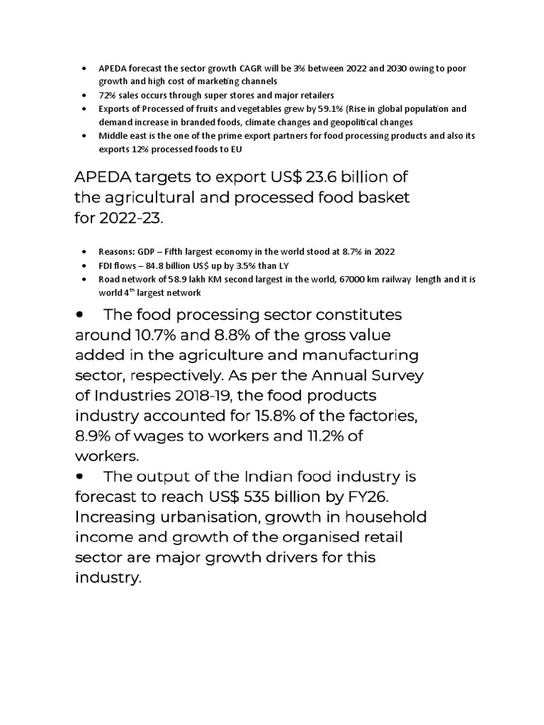 APEDA Forecast The Food Processing Sector Growth PDF