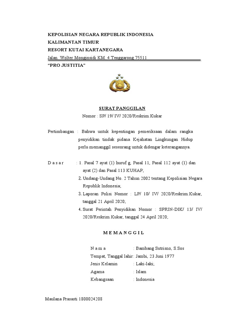 Surat Panggilan Saksi 3 | PDF