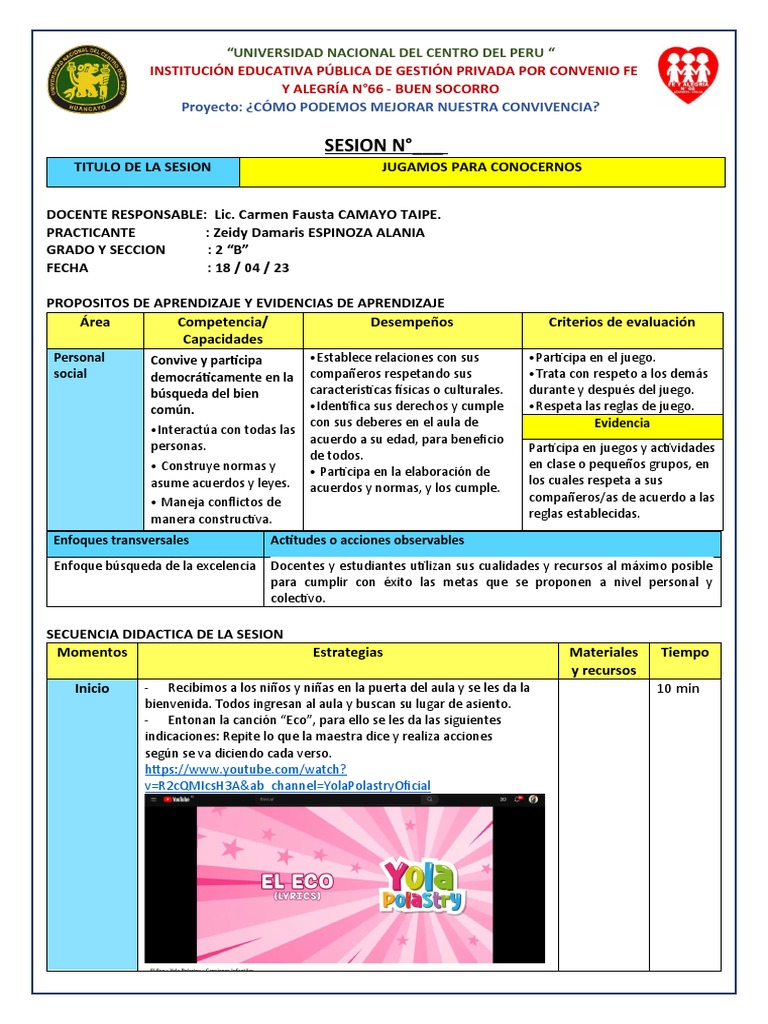 Sesion PERSONAL SOCIAL 18 - 04 - 23 | PDF | Salón de clases | Evaluación