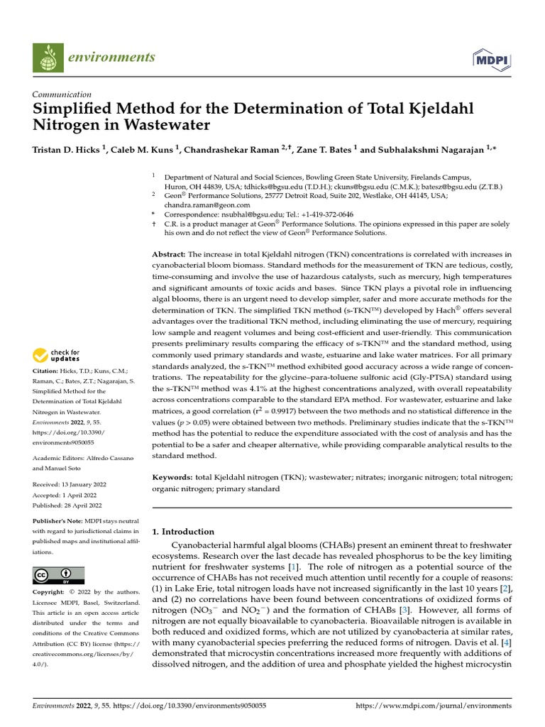Simplified method for Total Kjeldahl Nitrogen in Wastewater PDF