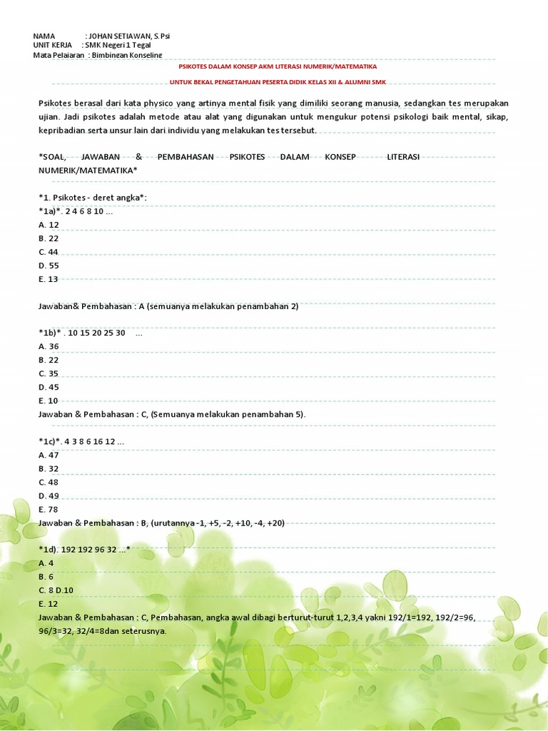 Soal Literasi Numerik & Literasi Membaca | PDF