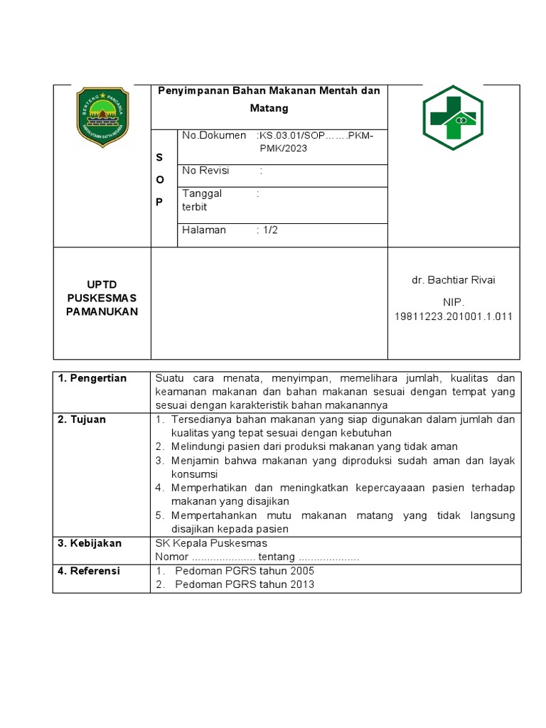 Sop Penyimpanan Bahan Mentah-matang | PDF