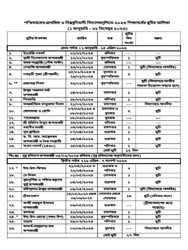 Holiday List 2023 | PDF