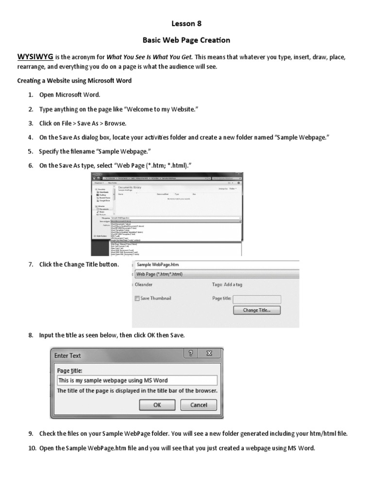 Lesson 8 Notes - Web Page Creation | PDF