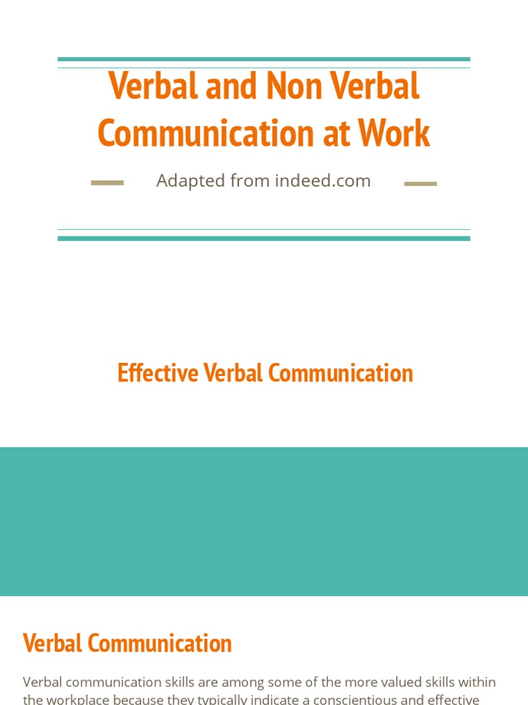 Verbal and Non Verbal Communication at Work PDF Nonverbal Communication Communication