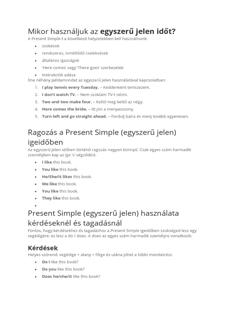 Angol-Egyszerű Jelen-Folyamatos Jelen | PDF