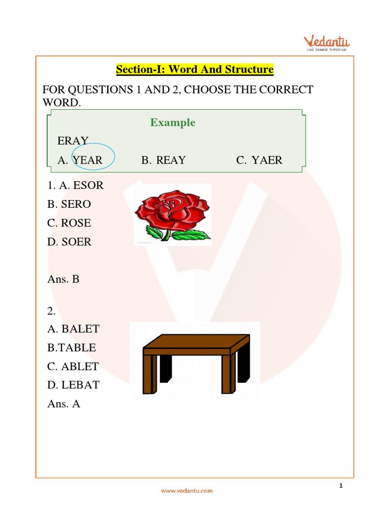 IEO English Important Questions Class 1 PDF Fruit Vegetables