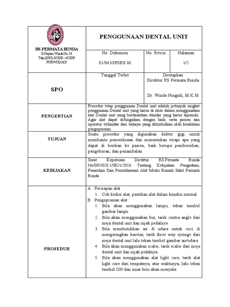 Sop Dental Unit PDF