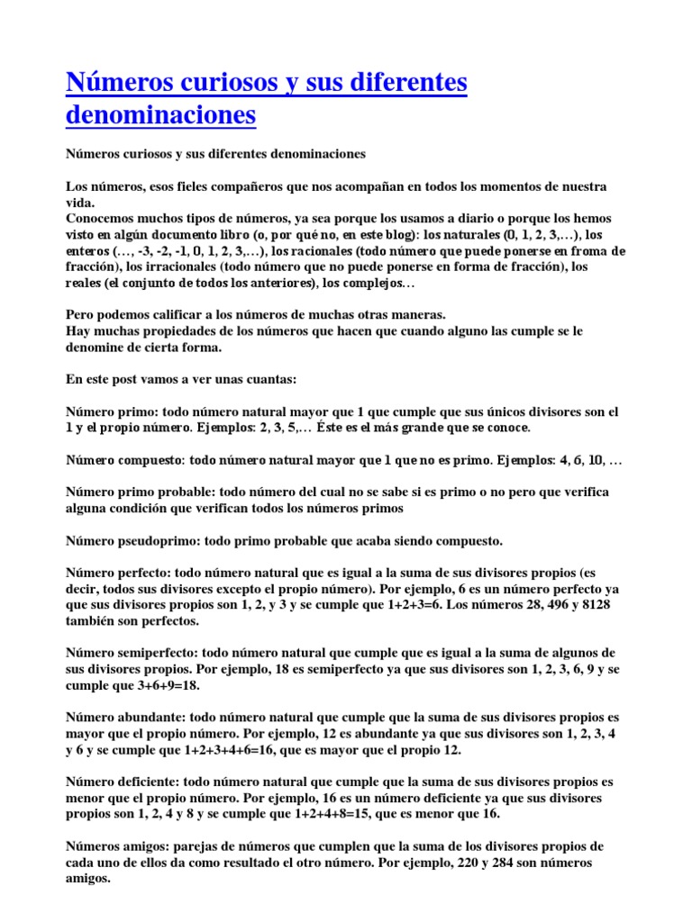 Numeros Curiosos Y Sus Diferentes Denominaciones Numero Primo Numero Natural