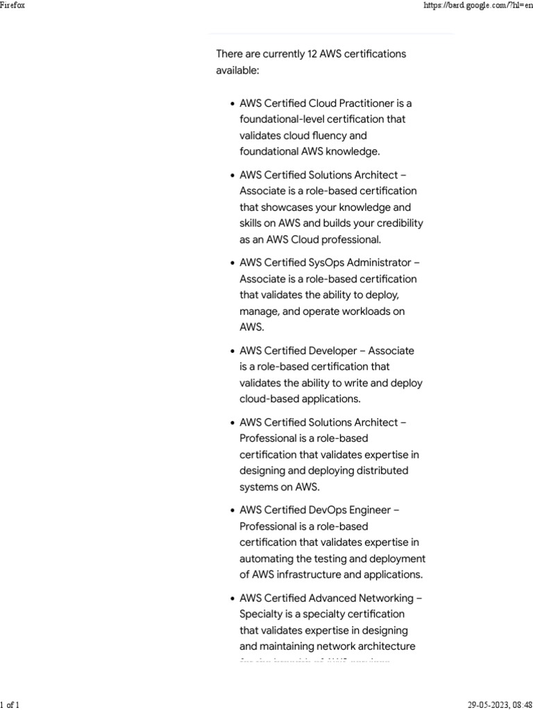 AWS Certification List PDF