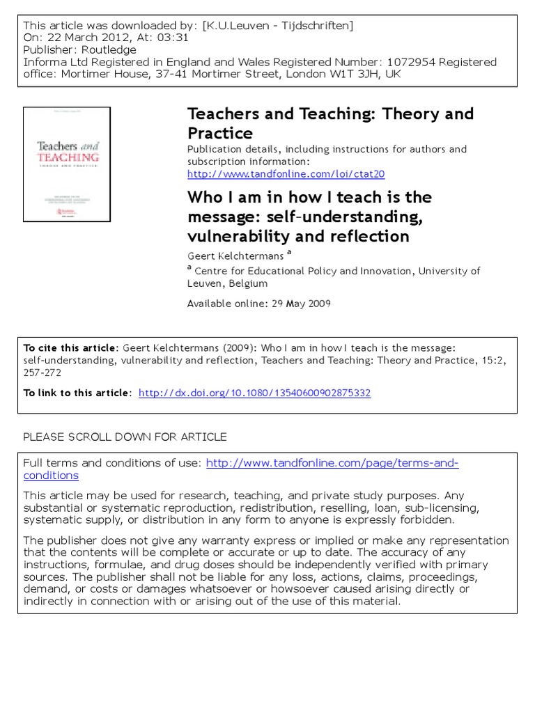 Teacher Self-Understanding and Reflection | PDF | Teachers | Narrative