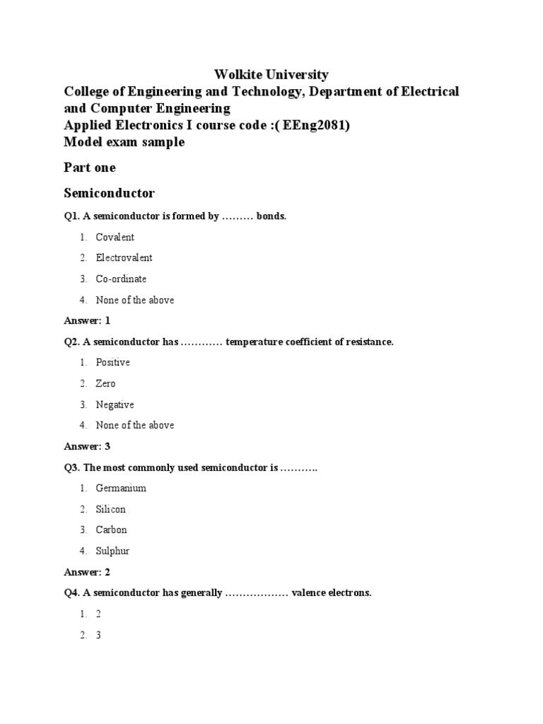 Model Exam Quation Type Pdf Field Effect Transistor Mosfet
