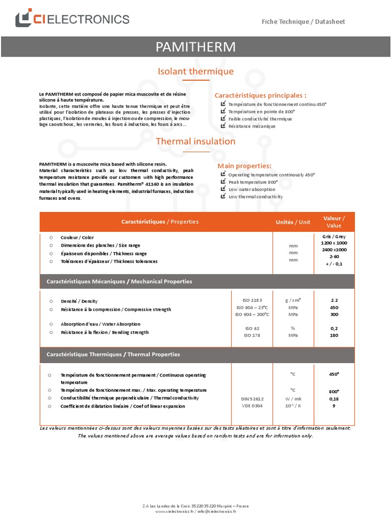 PAMITHERM CI Electronics Datasheet - 0 | PDF | Phénomène de transfert ...