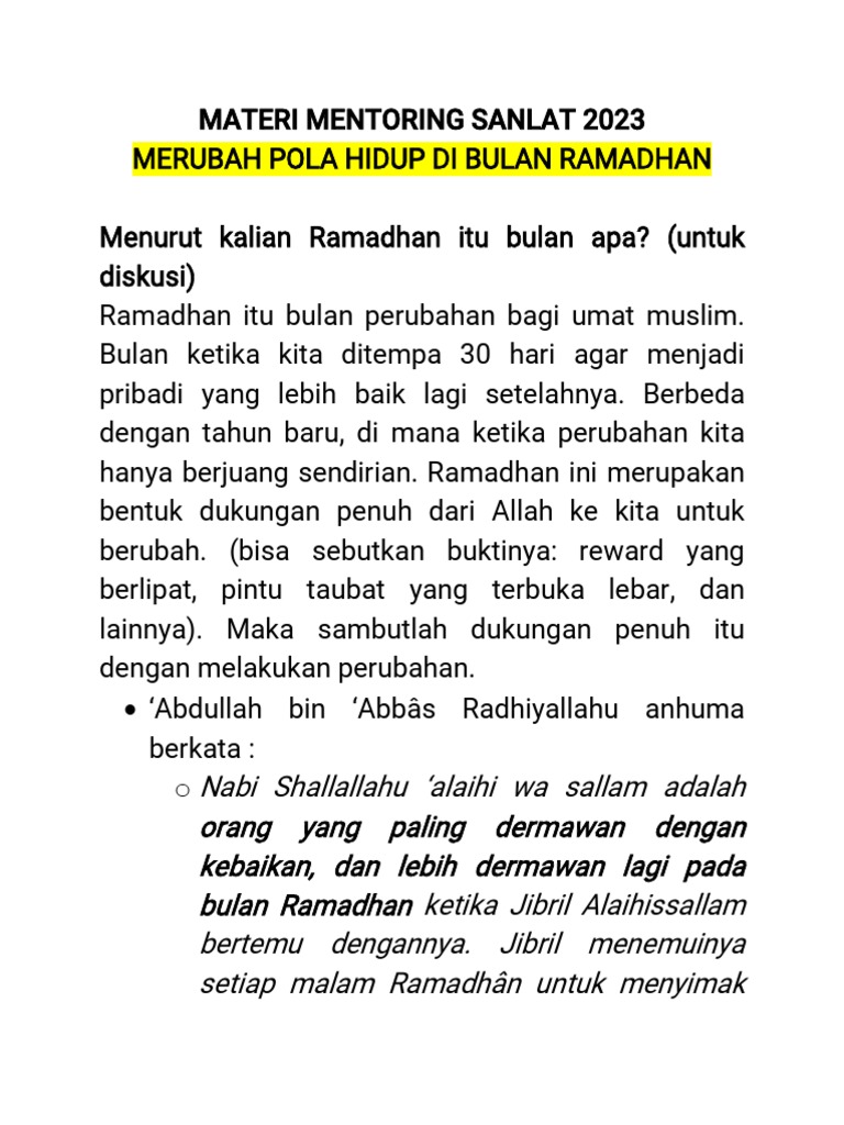 Materi Mentoring Akhwat Ramadhan Pdf Agama Spiritualitas