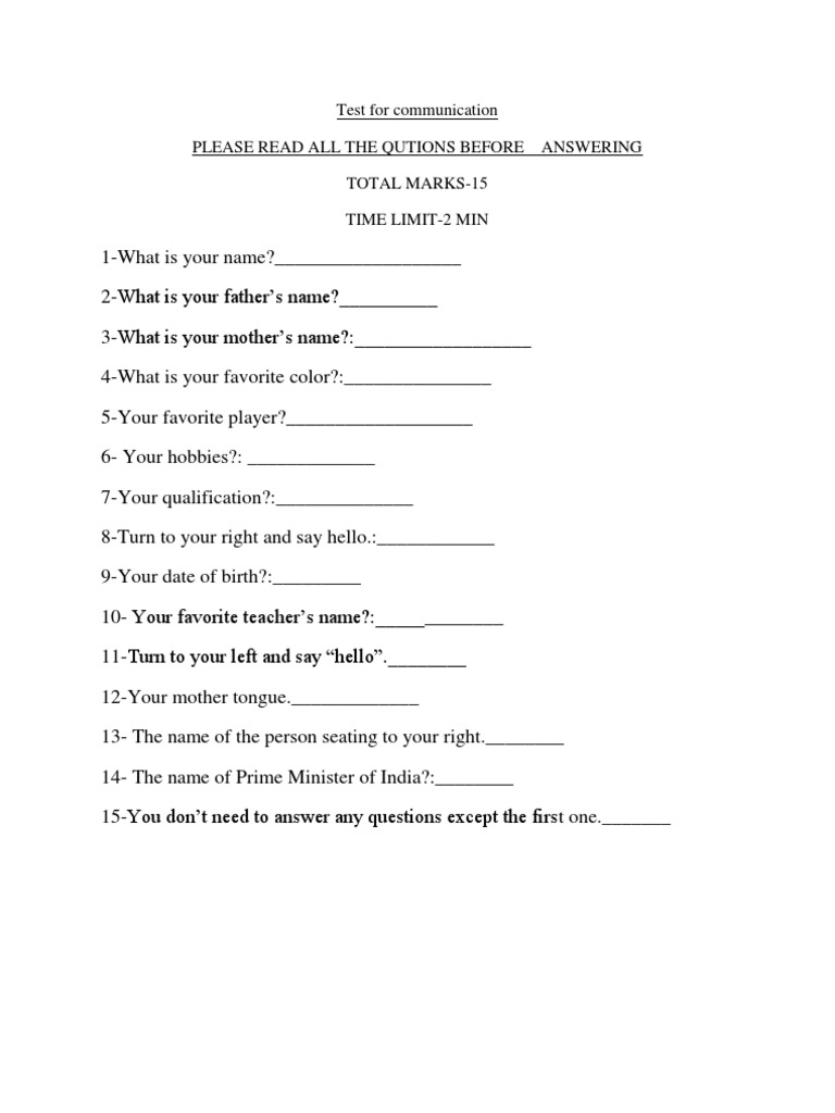 Communication Test Questionnaire | PDF