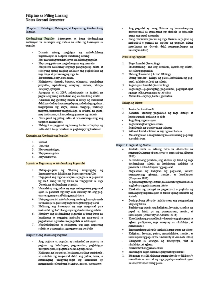 Filipino Sa Piling Larang Notes | PDF