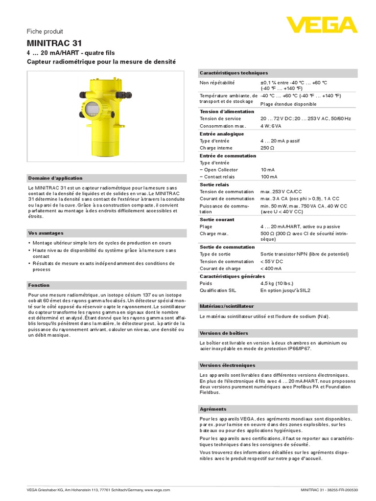 Capteur MINITRAC 31 4-20 mA/HART | PDF