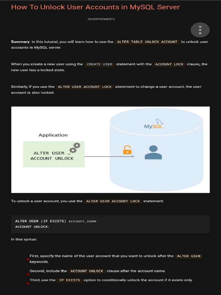 MySQL Unlock Lock User Account PDF