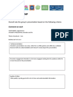 Esports Yr2 FMP Peer Feedback: Overall Rate The Group's Presentation Based On The Following Criteria