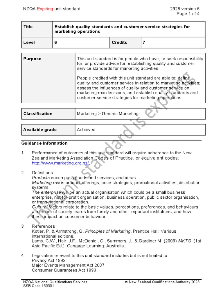 Title Establish Quality Standards and Customer Service Strategies For