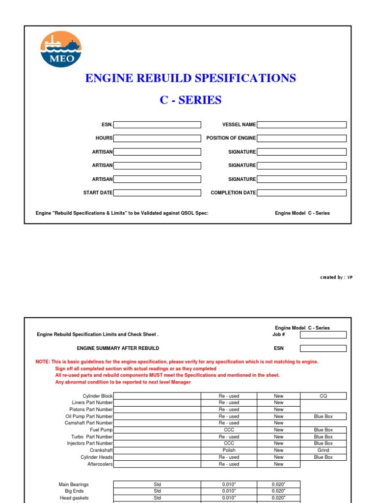 Engine Rebuild Spec - C Series | PDF | Engines | Screw
