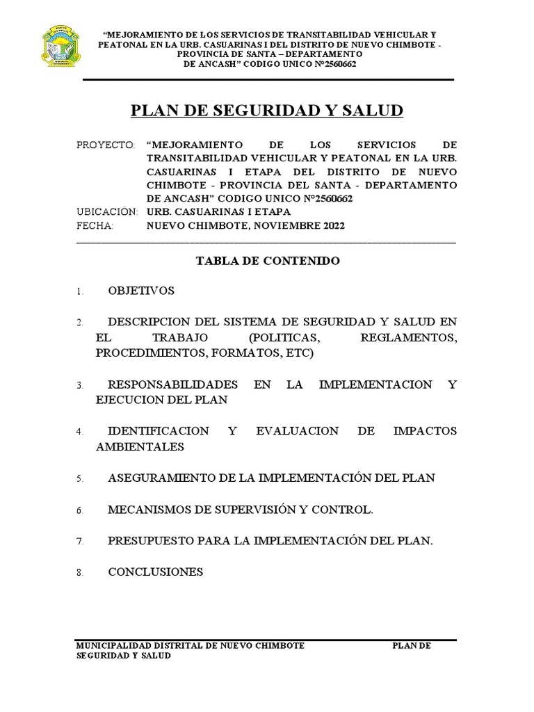 Plan de Seguridad y Salud en Casuarinas | PDF | Seguridad y salud ...