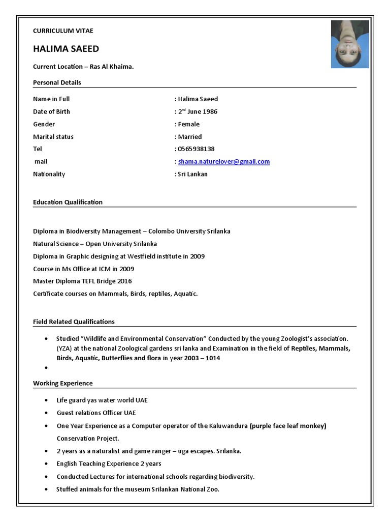 Halima Saeed CV: Biodiversity Expert | PDF | Home & Garden