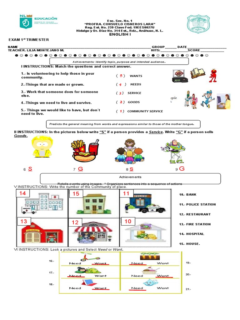 Examen Primer Trimestre Ingles 1°2°3° Profra PDF Meal Food And Drink