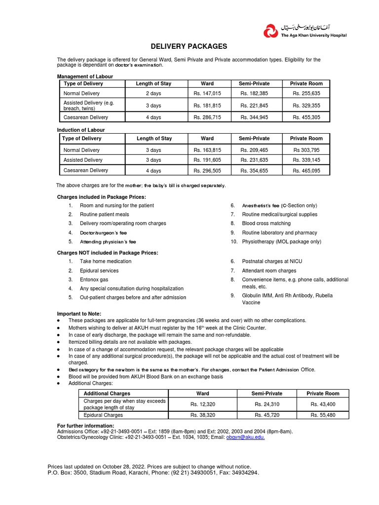 Delivery Package Pricing Overview | PDF | Childbirth | Hospital
