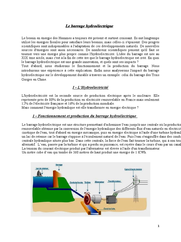 Fonctionnement du barrage hydroélectrique PDF Énergie — free download