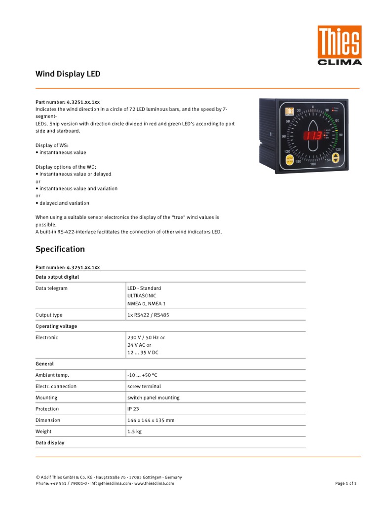 Wind Display LED Specifications | PDF | Electric Power | Electronic ...
