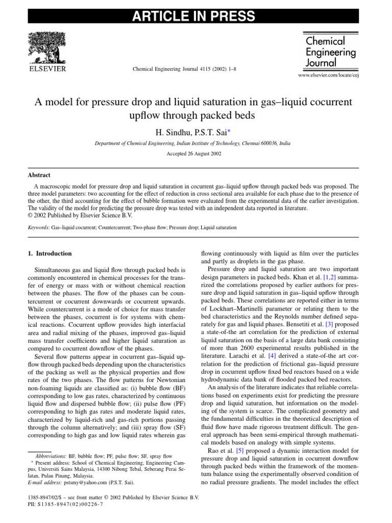 A Model For Pressure Drop and Liquid Saturation in Gas-Liquid Cocurrent ...