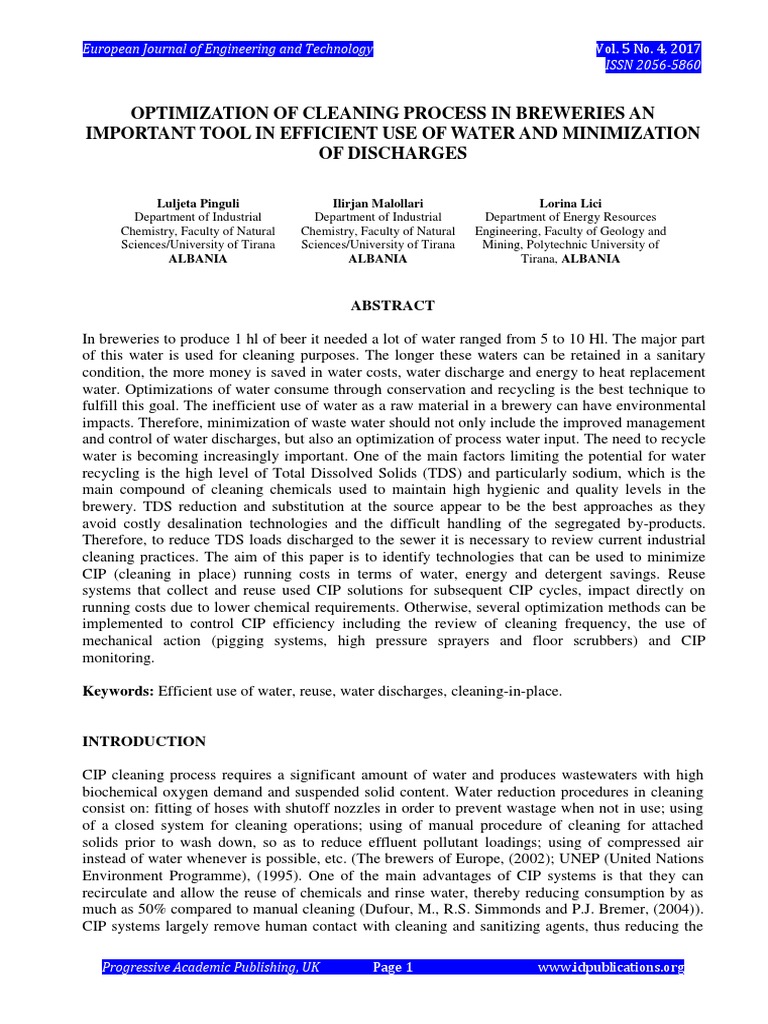 Full Paper OPTIMIZATION OF CLEANING PROCESS IN BREWERIES AN IMPORTANT ...