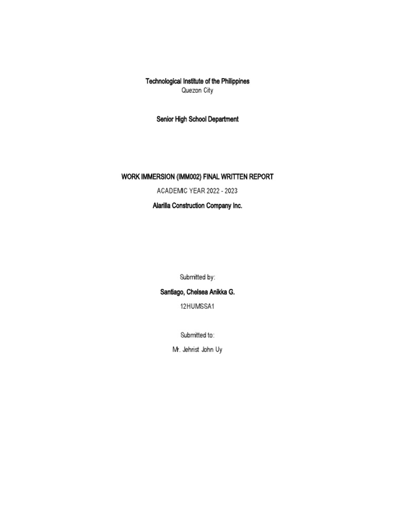 Final Written Report Cover Page Template | PDF | Internship | Job Hunting