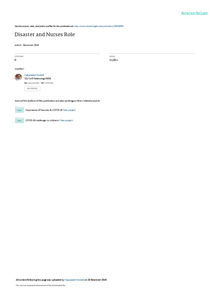 Disasterand Nurses Role Pdf Natural Disasters Injury